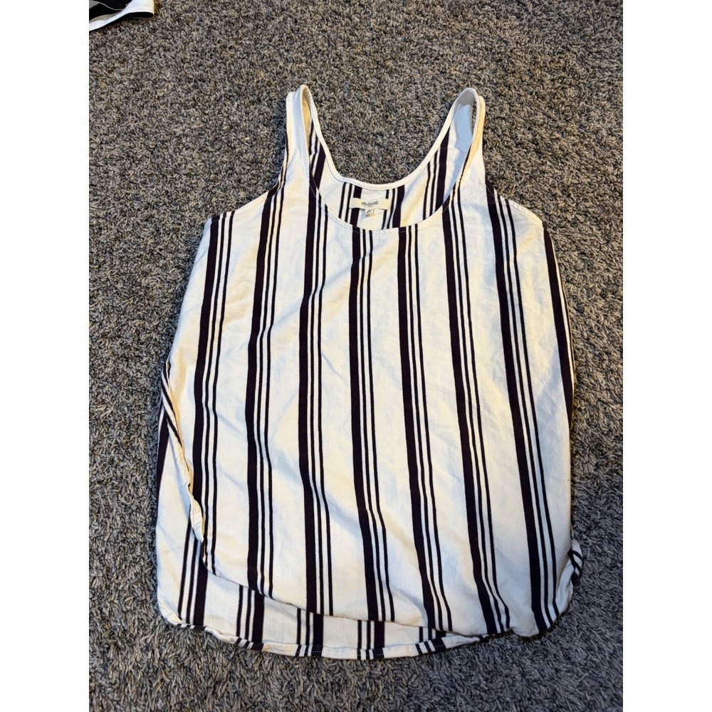 Madewell 1937 Womens Medium Ivory Navy Blue Striped Scoop Neck Tank Top Blouse